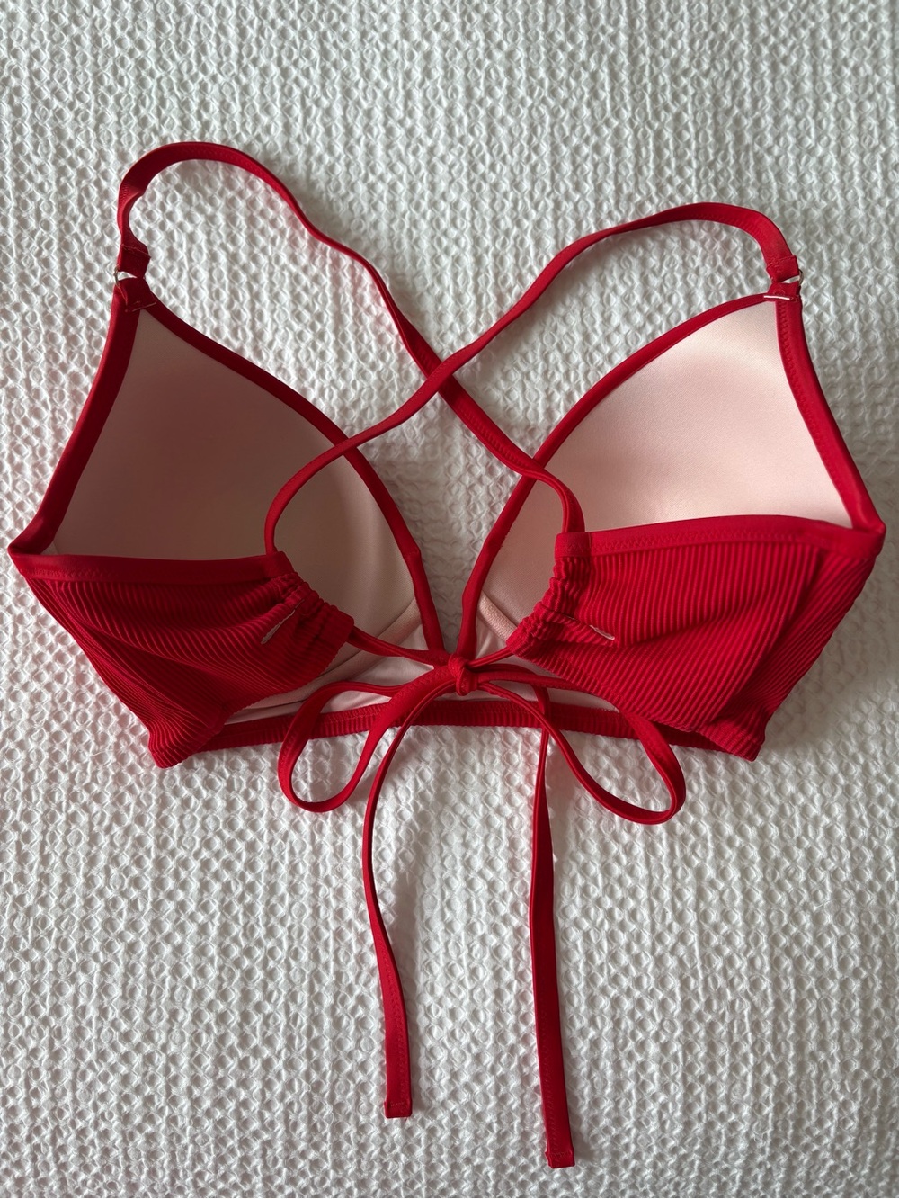 Shade & Shore Ribbed Bikini Set Red Strappy Swimwear - 34D Top & Medium Bottoms - Picture 2 of 5